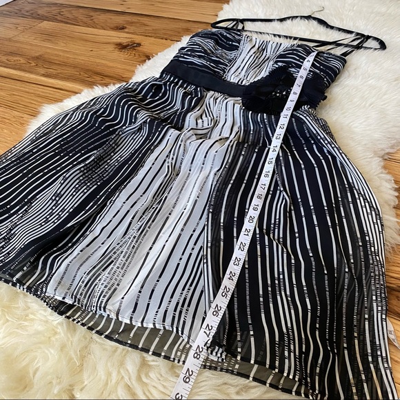 Max and Cleo Patterned Strapless Chiffon Dress Flower Detail Monochrome - Picture 7 of 10